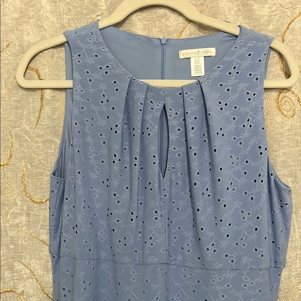 London Times Blue Crew Neck Sleeveless Midi Dress - Picture 3 of 9